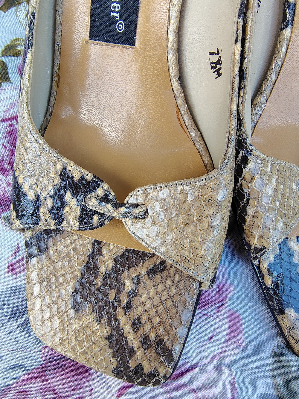 Etienne Aigner Beige and Brown Snake-Print Square-Toe Pumps